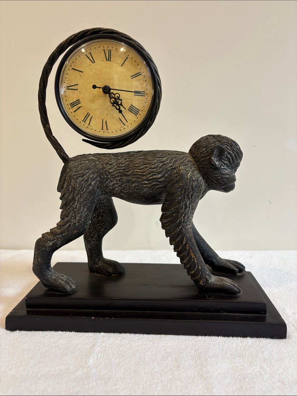 Vintage Style Monkey Mantel Clock in Black and Gold